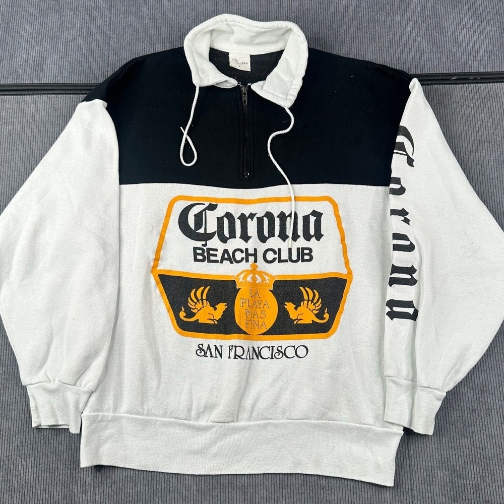 Vintage‎ Corona Beach Club Quarter Zip Sweatshirt San Francisco Colorblock L